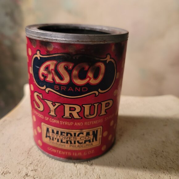 Asco Brand Syrup Advertising Tin Empty Paper Label Metal Can Vintage Polkadot - Picture 3 of 6